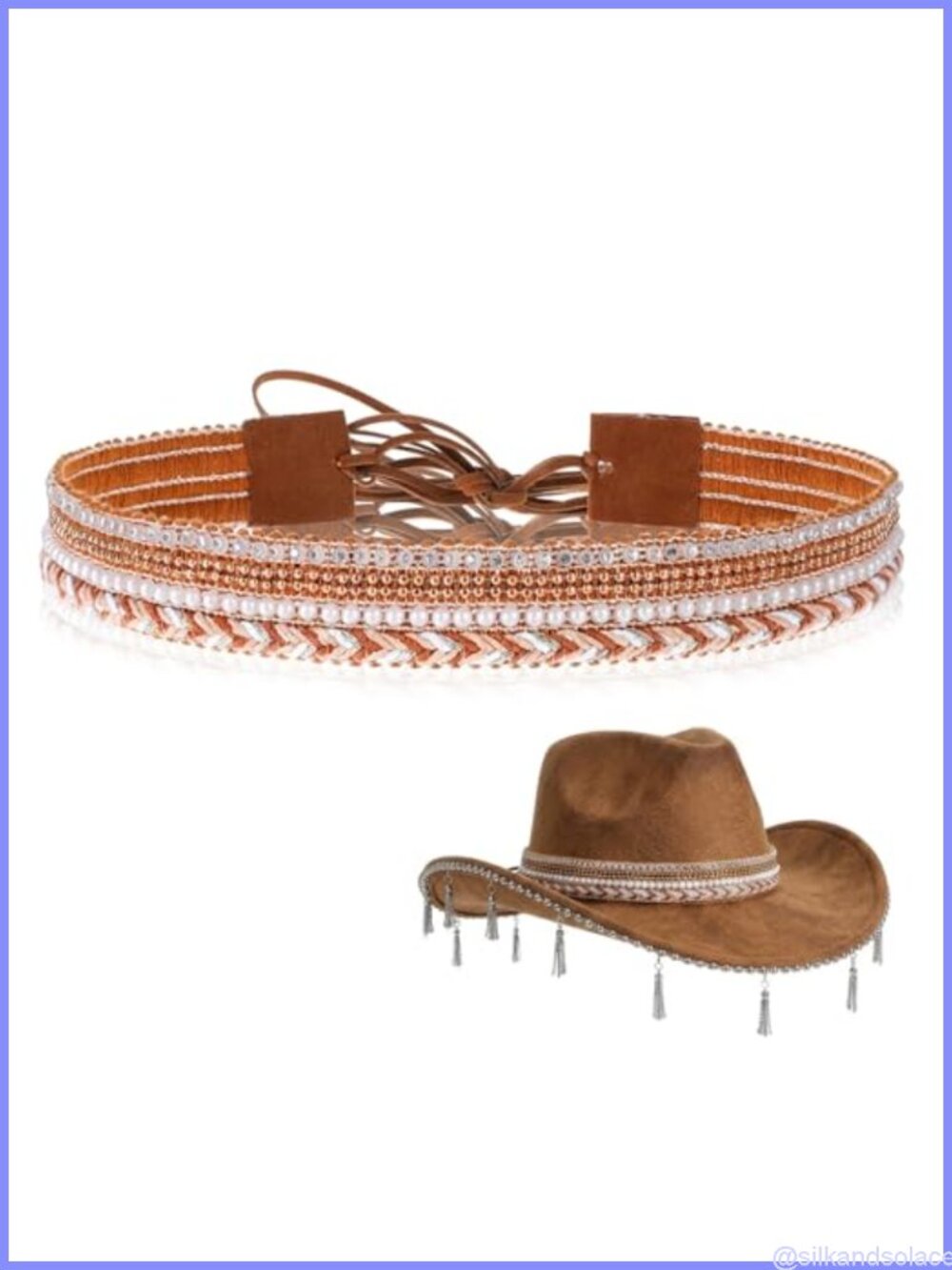 Rhinestone Beaded Western Hat Band Adjustable Cowboy Hat Belt